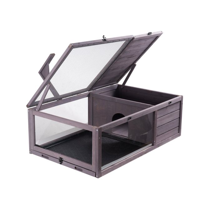 VEVOR Tortoise Habitat Wooden Tortoise House Indoor & Outdoor 2-Room 38x24x13in - Image 11