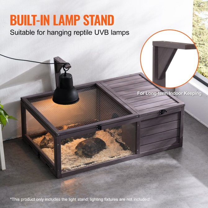 VEVOR Tortoise Habitat Wooden Tortoise House Indoor & Outdoor 2-Room 38x24x13in - Image 3