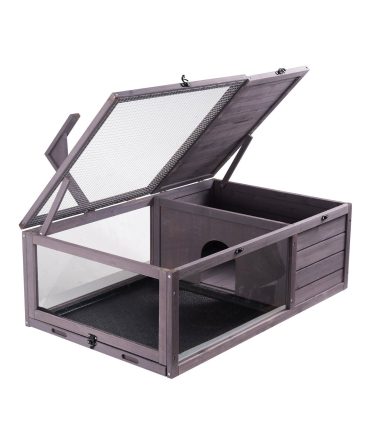 VEVOR Tortoise Habitat Wooden Tortoise House Indoor & Outdoor 2-Room 38x24x13in