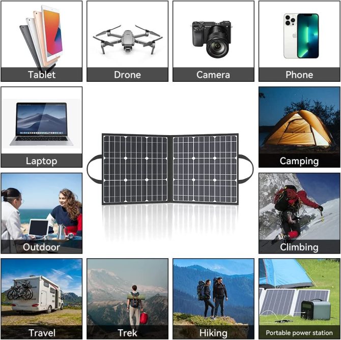 GOFORT 100W 18V Portable Solar Panel;  Foldable Solar Charger with 5V USB;  QC 3.0;  DC Output;  Compatible with Solar Generator Power Station Phones Laptops Tablet for Outdoor Camping RV - Image 5