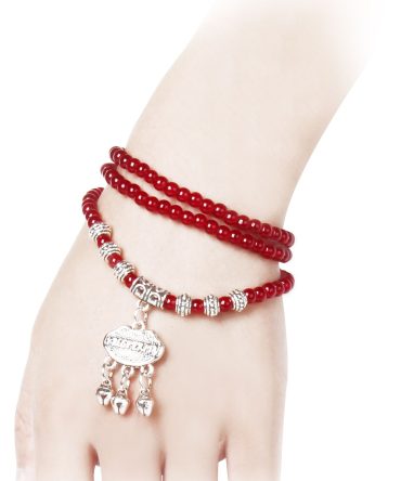 Red Agate Beaded Good Lock Bracelet