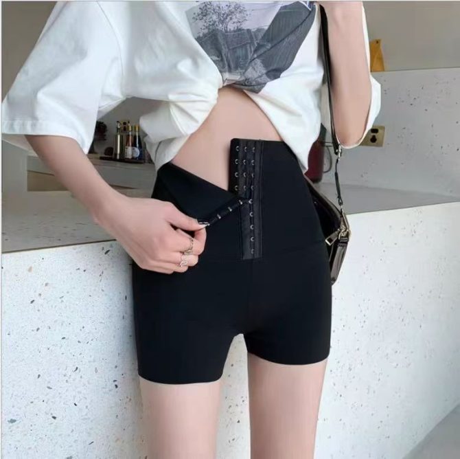 Women's High-Waisted Button-Up Sharkskin Yoga Shorts – 3-Inch Tummy Control Anti-Chafe Shapewear - Image 25