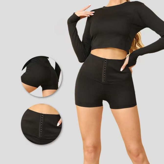 Women's High-Waisted Button-Up Sharkskin Yoga Shorts – 3-Inch Tummy Control Anti-Chafe Shapewear - Image 21