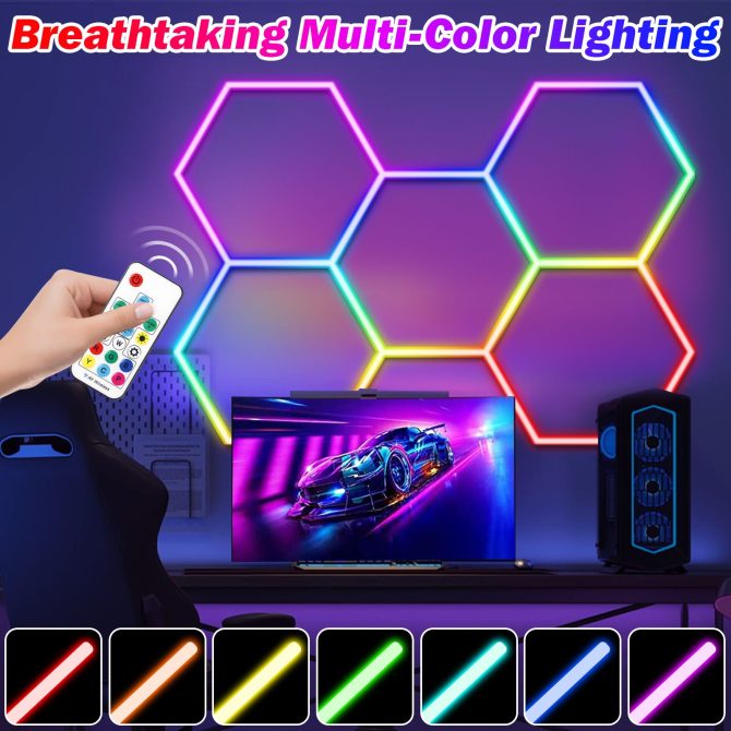 Hexagon led Lights - Garage Hexagon Light with Multi Color Modes, Dimmable and Speed Adjustable RGB Hexagon Wall Lights, DIY Design for Gaming Room, Bar, Club, Party, Music Studio, Gym - Image 3