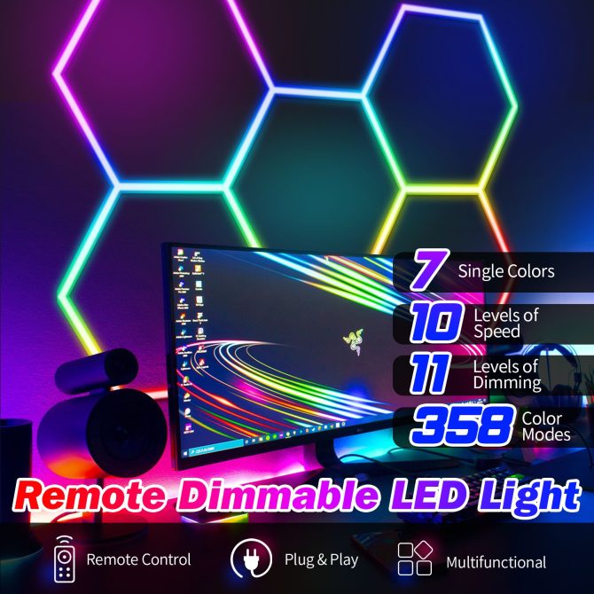 Hexagon led Lights - Garage Hexagon Light with Multi Color Modes, Dimmable and Speed Adjustable RGB Hexagon Wall Lights, DIY Design for Gaming Room, Bar, Club, Party, Music Studio, Gym - Image 4