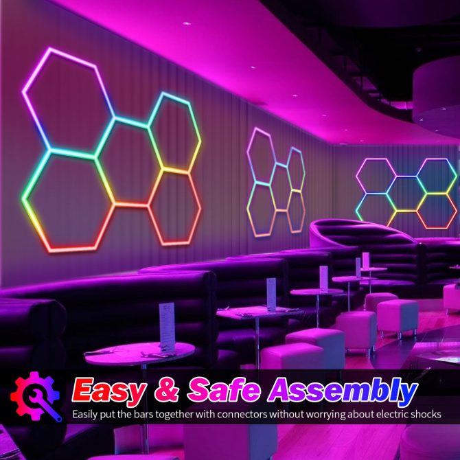 Hexagon led Lights - Garage Hexagon Light with Multi Color Modes, Dimmable and Speed Adjustable RGB Hexagon Wall Lights, DIY Design for Gaming Room, Bar, Club, Party, Music Studio, Gym - Image 5