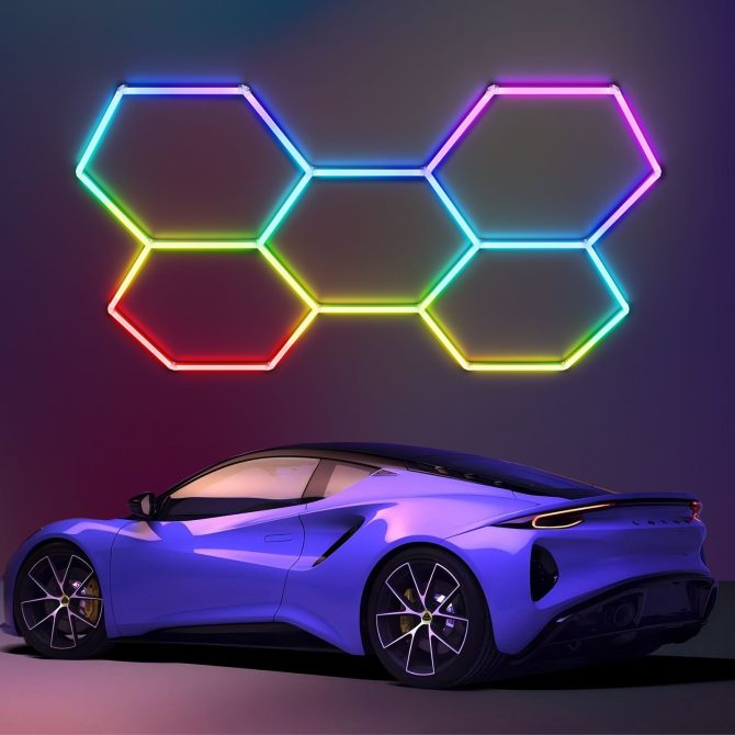 Hexagon led Lights - Garage Hexagon Light with Multi Color Modes, Dimmable and Speed Adjustable RGB Hexagon Wall Lights, DIY Design for Gaming Room, Bar, Club, Party, Music Studio, Gym