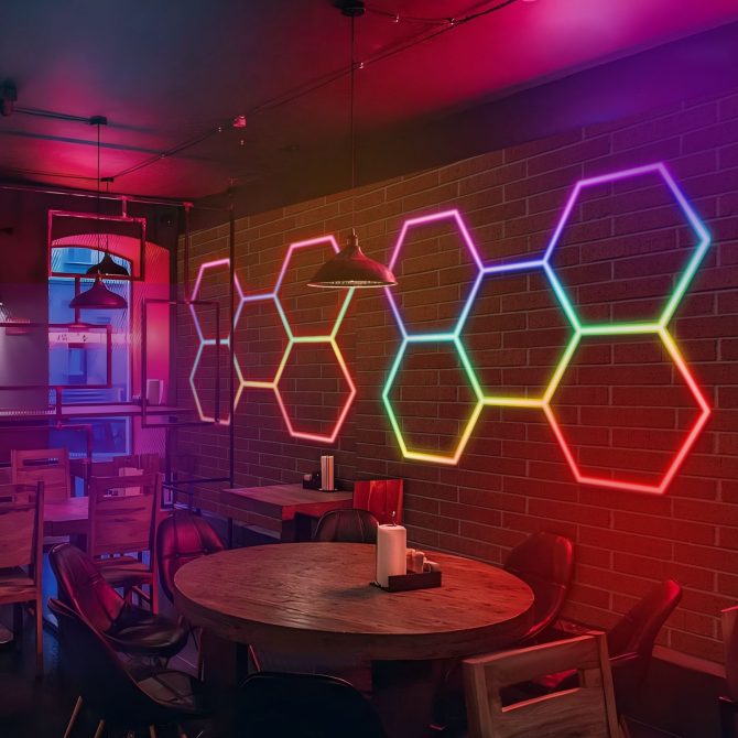 Hexagon led Lights - Garage Hexagon Light with Multi Color Modes, Dimmable and Speed Adjustable RGB Hexagon Wall Lights, DIY Design for Gaming Room, Bar, Club, Party, Music Studio, Gym - Image 9