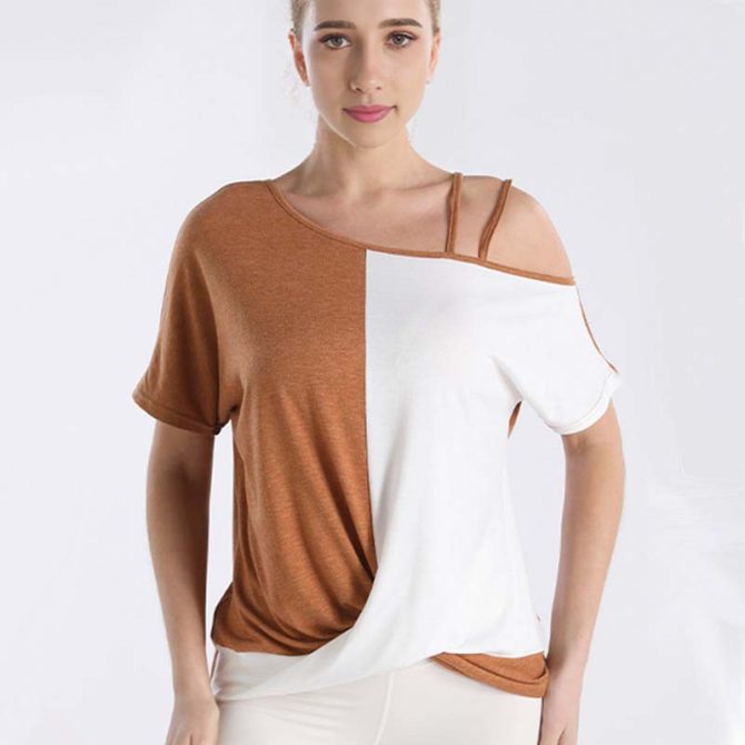 Women's Colorblock One-Shoulder Top – Trendy Asymmetrical Summer Tee - Image 8