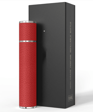 PSXCYB010red  10ml luxury perfume bottle, portable perfume bottle, magnetic suction leather leak-proof Refillable perfume bottle cologne spray, travel mini perfume bottle, thick glass bottle,