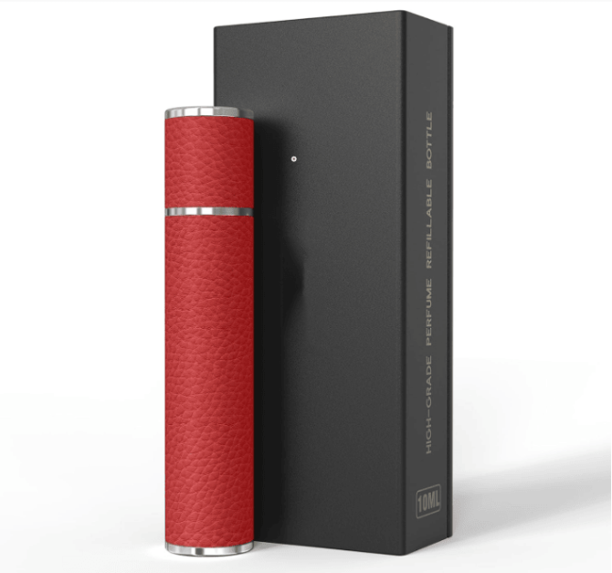 PSXCYB010red  10ml luxury perfume bottle, portable perfume bottle, magnetic suction leather leak-proof Refillable perfume bottle cologne spray, travel mini perfume bottle, thick glass bottle,