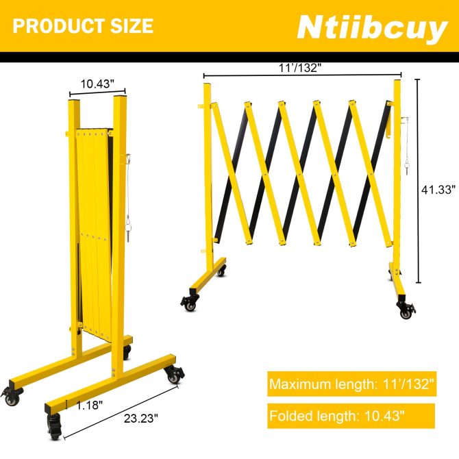 Metal Expandable Barricade,Folding Security Gate Safety Barrier with Casters,Mobile Barrier Gate, Adjustable Traffic Fence for Road Construction, Traffic Control,Cordon,Pool,Yellow Black - Image 26