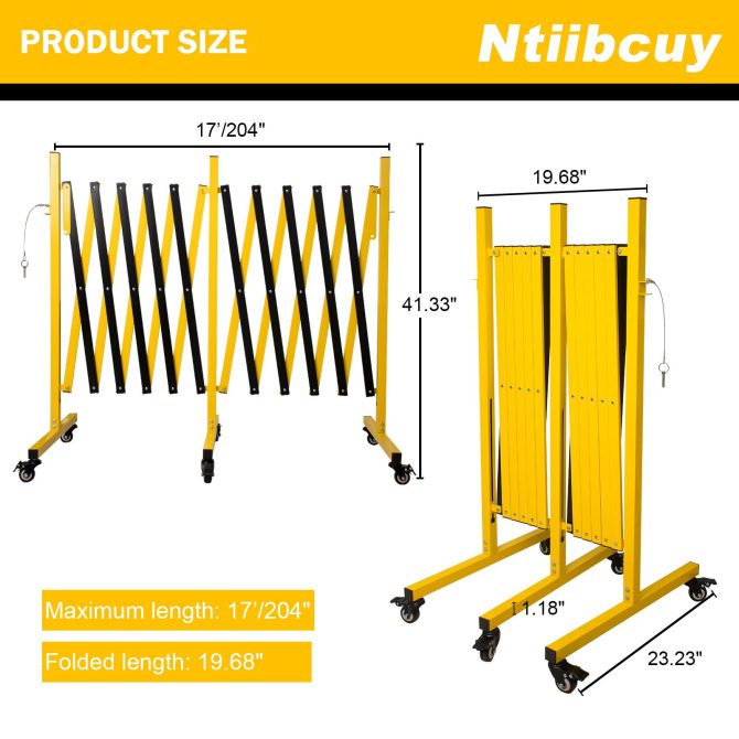 Metal Expandable Barricade,Folding Security Gate Safety Barrier with Casters,Mobile Barrier Gate, Adjustable Traffic Fence for Road Construction, Traffic Control,Cordon,Pool,Yellow Black - Image 14