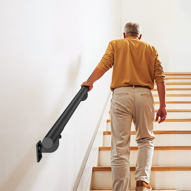 6ft Wall Mounted Stair Handrail Black Aluminum Indoor Outdoor Railing - Image 8
