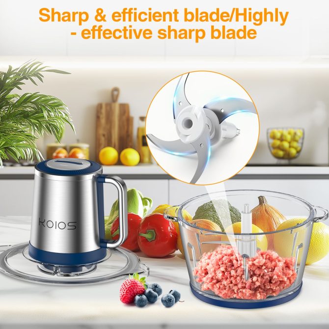 KOIOS Electric Food Chopper Processor Vegetables Meat Grinder Mixer 2L Glass Clear Bowl - Image 4