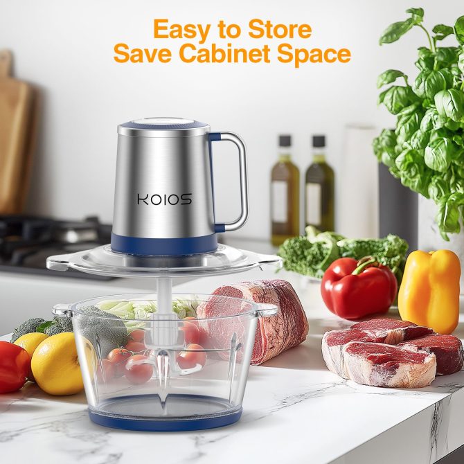 KOIOS Electric Food Chopper Processor Vegetables Meat Grinder Mixer 2L Glass Clear Bowl - Image 5