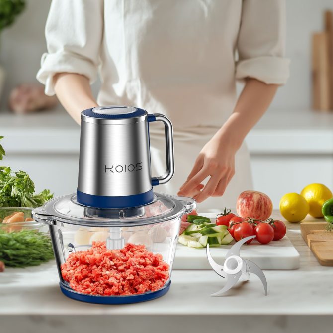 KOIOS Electric Food Chopper Processor Vegetables Meat Grinder Mixer 2L Glass Clear Bowl - Image 6