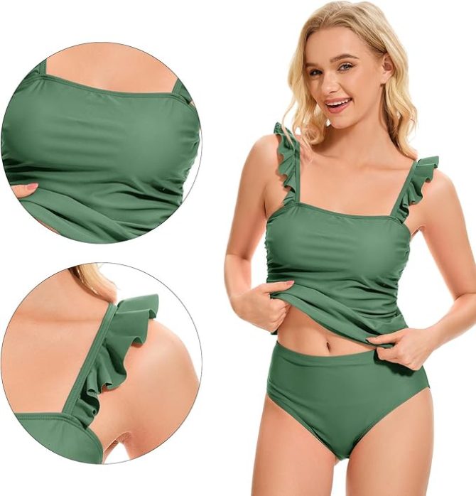 Tankini Swimsuit for Women Two Piece Tummy Control Bathing Suit Ruched Ruffle Swimwear Top with Bottom - Image 17