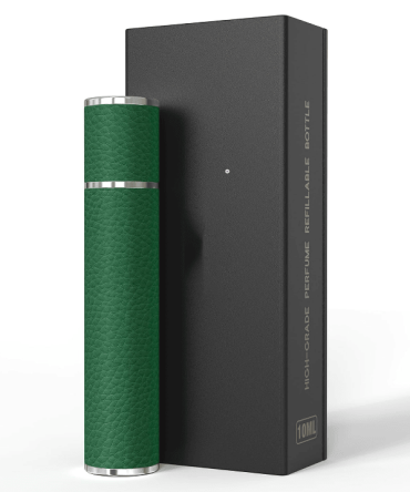 PSXCYB010green   10ml luxury perfume bottle, portable perfume bottle, magnetic suction leather leak-proof Refillable perfume bottle cologne spray, travel mini perfume bottle thick glass bottle travel