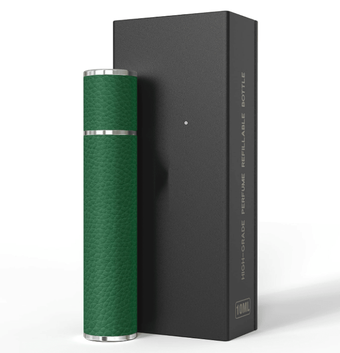 PSXCYB010green   10ml luxury perfume bottle, portable perfume bottle, magnetic suction leather leak-proof Refillable perfume bottle cologne spray, travel mini perfume bottle thick glass bottle travel