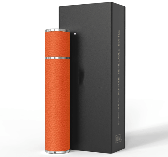 PSXCYB010Orange  10ml luxury perfume bottle, portable perfume bottle, magnetic suction leather leak-proof Refillable perfume bottle cologne spray, travel mini perfume bottle, thick glass bottle, tra