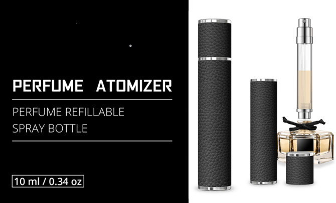 PSXCYB010black  10ml luxury perfume bottle, portable perfume bottle, magnetic suction leather leak-proof Refillable perfume bottle cologne spray, travel mini perfume bottle thick glass bottle travel - Image 2