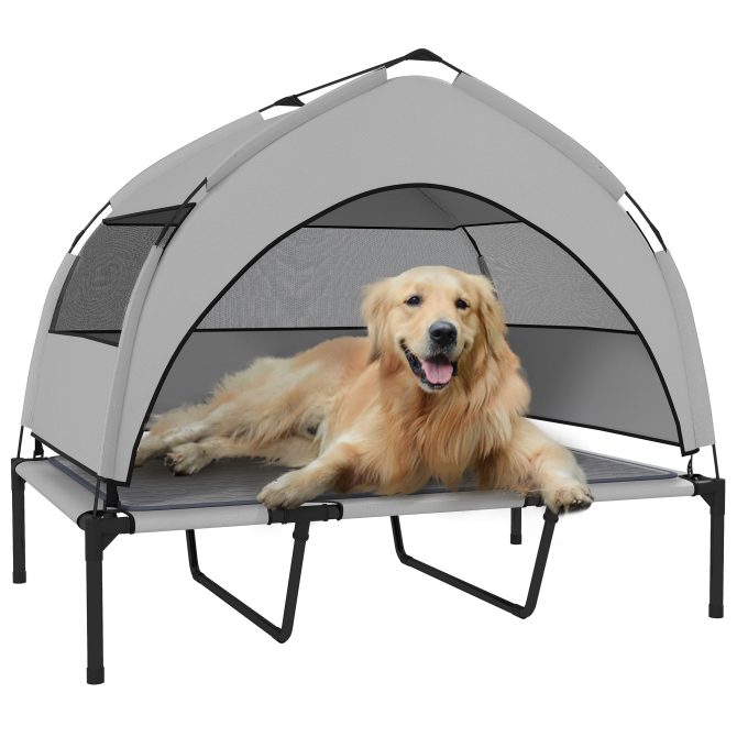 PawHut Elevated Dog Bed with Removable Canopy, Portable Outside Raised Pet Cot with Cooling Pad, Storage Bag, 42" x 30" x 37" - Image 11