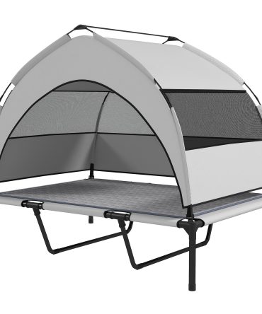 PawHut Elevated Dog Bed with Removable Canopy, Portable Outside Raised Pet Cot with Cooling Pad, Storage Bag, 42" x 30" x 37"