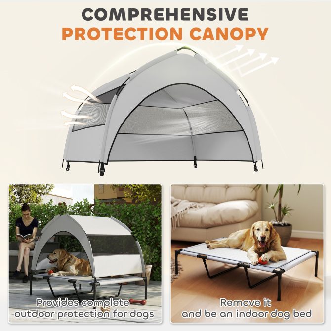 PawHut Elevated Dog Bed with Removable Canopy, Portable Outside Raised Pet Cot with Cooling Pad, Storage Bag, 42" x 30" x 37" - Image 5