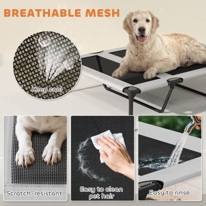 PawHut Elevated Dog Bed with Removable Canopy, Portable Outside Raised Pet Cot with Cooling Pad, Storage Bag, 42" x 30" x 37" - Image 7