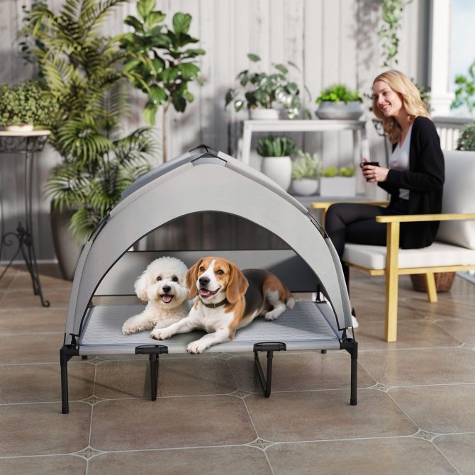 PawHut Elevated Dog Bed with Removable Canopy, Portable Outside Raised Pet Cot with Cooling Pad, Storage Bag, 42" x 30" x 37" - Image 9