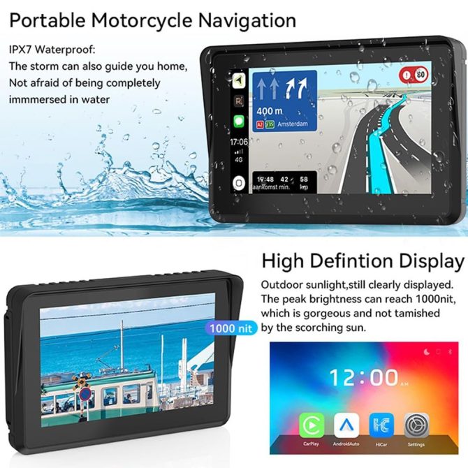Portable Wireless IPS Touch Screen Waterproof Car Monitor for Motor Bike - Image 4