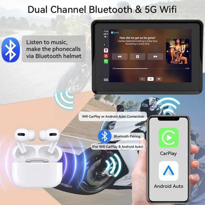 Portable Wireless IPS Touch Screen Waterproof Car Monitor for Motor Bike - Image 7