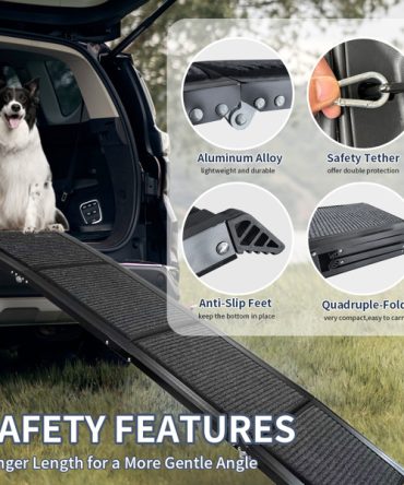 Dog Ramp for Car, 63" Long & 17" Wide Folding Portable Pet Stair Ramp with Non-Slip Rug Surface, Extra Wide Dog Steps for Medium & Large Dogs Up to 250LBS Enter a Car, SUV & Truck