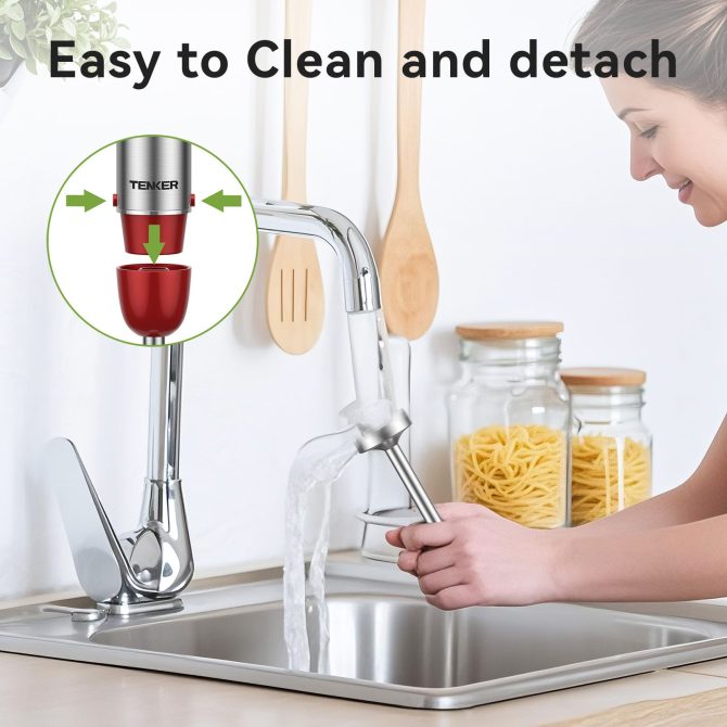 TENKER 5-in-1 Hand Immersion Blender, 1000W 12 Speed Handheld Blender, Copper Motor Stainless Steel Blade Stick Blender,600ml Mixing Beaker,500ml Food Processor, Whisk, Milk Frother, BPA-Free, Red - Image 5