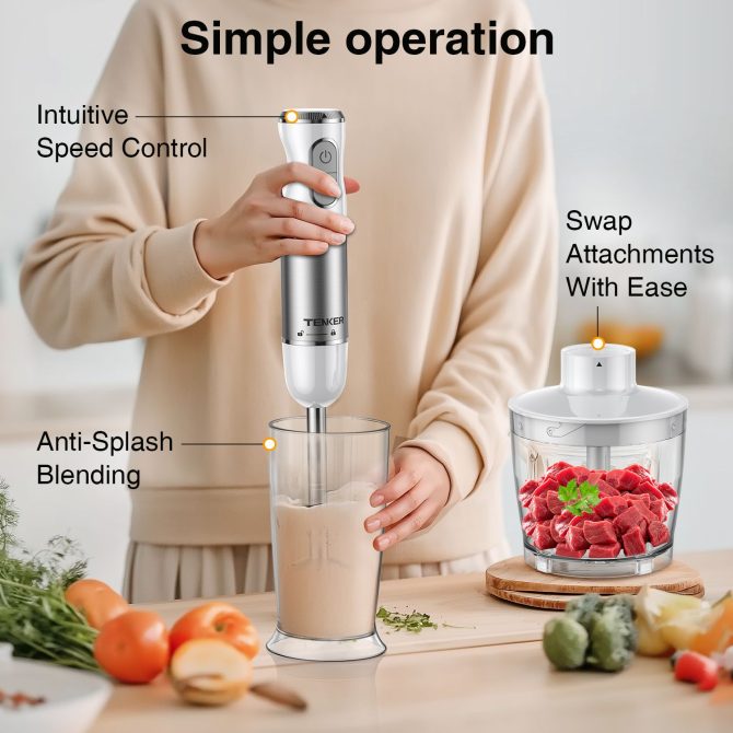 HB-2016A Hand Blender 5 in 1 white Immersion Blender Set, 30-Speed Hand Stick Blender with 600ml Beaker, 500ml Food Processor, Egg Whisk, Milk Frother, White,TENKER - Image 11