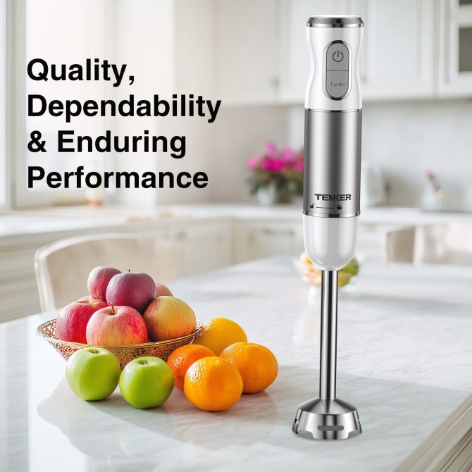 HB-2016A Hand Blender 5 in 1 white Immersion Blender Set, 30-Speed Hand Stick Blender with 600ml Beaker, 500ml Food Processor, Egg Whisk, Milk Frother, White,TENKER - Image 16