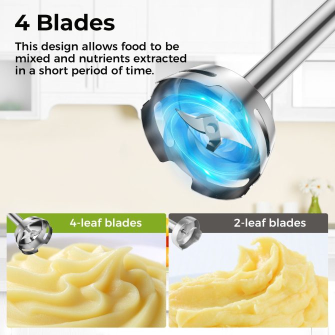 HB-2016A Hand Blender 5 in 1 white Immersion Blender Set, 30-Speed Hand Stick Blender with 600ml Beaker, 500ml Food Processor, Egg Whisk, Milk Frother, White,TENKER - Image 6