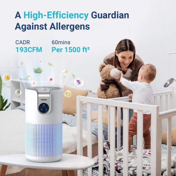 TENKER M03 Air Purifier White for Home Large Room HEPA Air Purifier for Bedroom Pets Kitchen, Air Filter Cleaner for Smoke Pollen Dust Dander Odor - Image 2