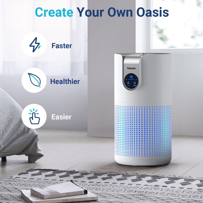 TENKER M03 Air Purifier White for Home Large Room HEPA Air Purifier for Bedroom Pets Kitchen, Air Filter Cleaner for Smoke Pollen Dust Dander Odor - Image 4