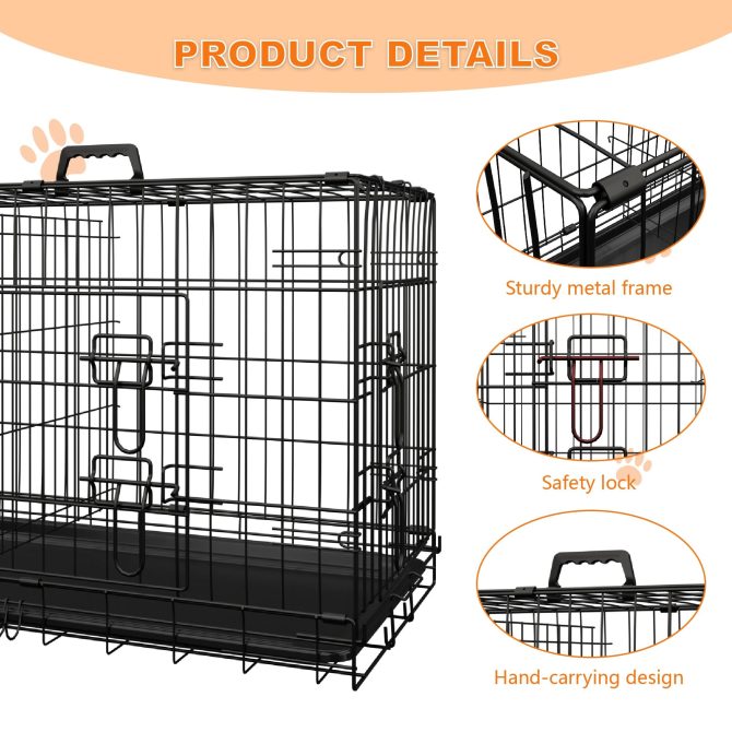 Dog Crate, 30 Inch Medium Dog Cage with Divider and Plastic Leak-Proof Pan Tray, Double Door Folding Metal Wire Cage for Indoor, Outdoor, and Travel, Made in Vietnam - Image 2