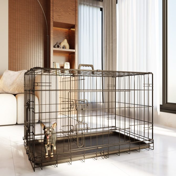 Dog Crate, 30 Inch Medium Dog Cage with Divider and Plastic Leak-Proof Pan Tray, Double Door Folding Metal Wire Cage for Indoor, Outdoor, and Travel, Made in Vietnam - Image 13
