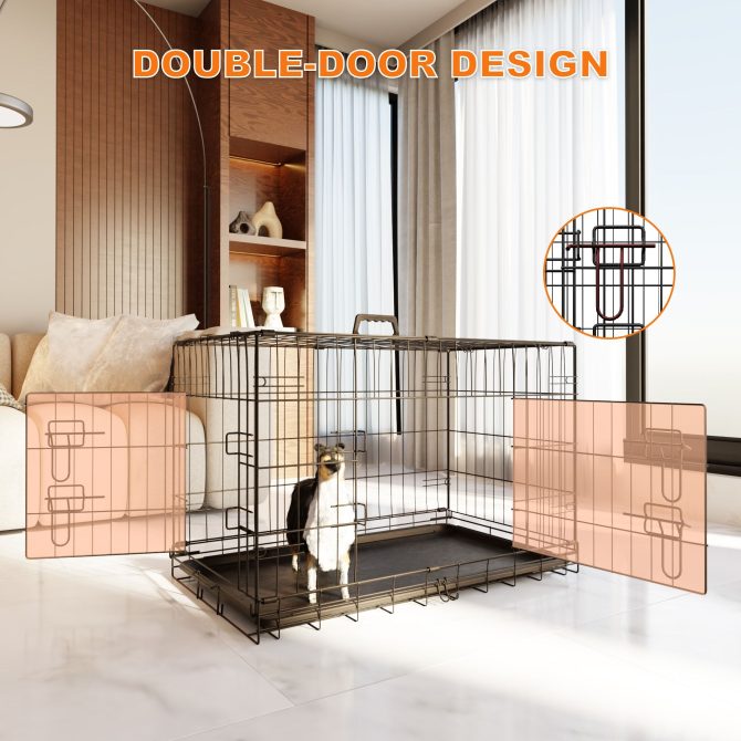 Dog Crate, 30 Inch Medium Dog Cage with Divider and Plastic Leak-Proof Pan Tray, Double Door Folding Metal Wire Cage for Indoor, Outdoor, and Travel, Made in Vietnam - Image 3