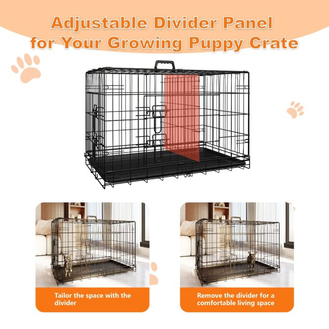 Dog Crate, 30 Inch Medium Dog Cage with Divider and Plastic Leak-Proof Pan Tray, Double Door Folding Metal Wire Cage for Indoor, Outdoor, and Travel, Made in Vietnam - Image 4