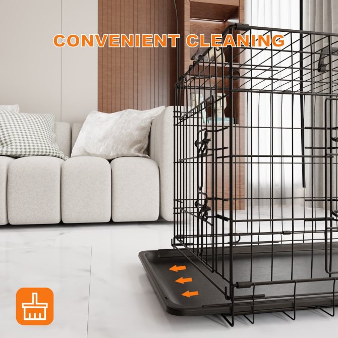 Dog Crate, 30 Inch Medium Dog Cage with Divider and Plastic Leak-Proof Pan Tray, Double Door Folding Metal Wire Cage for Indoor, Outdoor, and Travel, Made in Vietnam - Image 5