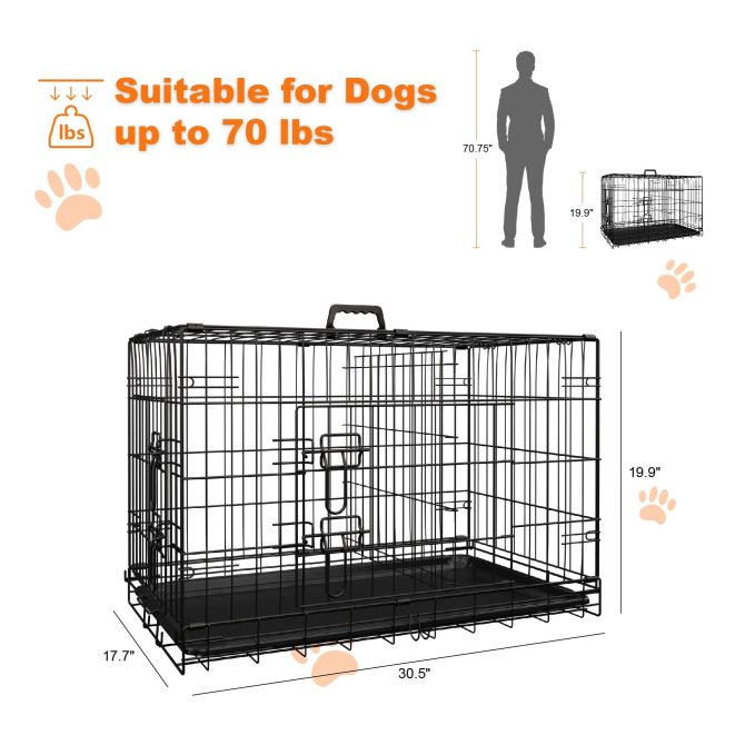 Dog Crate, 30 Inch Medium Dog Cage with Divider and Plastic Leak-Proof Pan Tray, Double Door Folding Metal Wire Cage for Indoor, Outdoor, and Travel, Made in Vietnam - Image 6