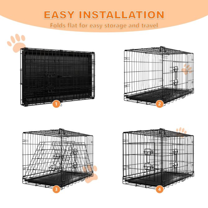 Dog Crate, 30 Inch Medium Dog Cage with Divider and Plastic Leak-Proof Pan Tray, Double Door Folding Metal Wire Cage for Indoor, Outdoor, and Travel, Made in Vietnam - Image 7