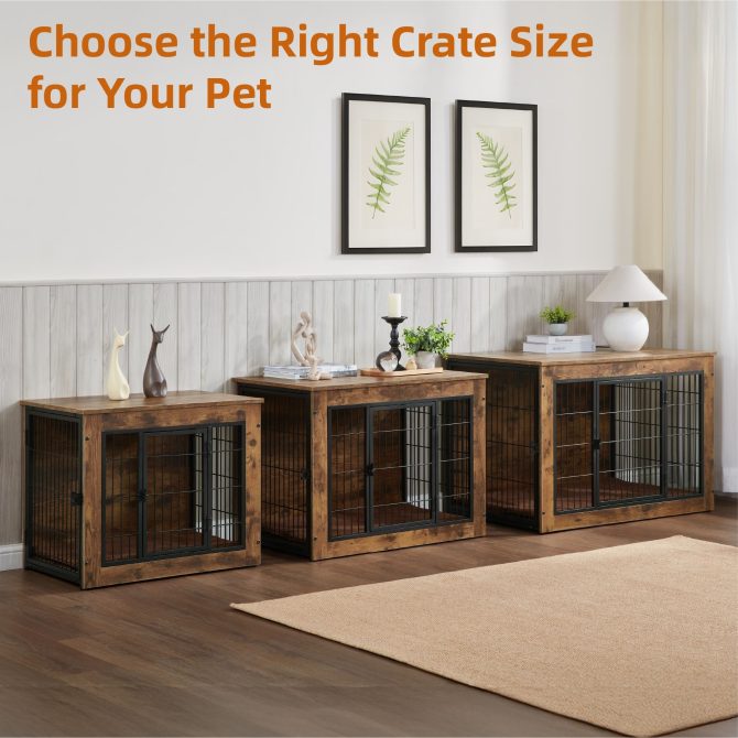 Dog Crate Furniture with Cushion, Wooden Dog Kennel Furniture, Heavy Duty Dog Cage, 27" Dog Kennel with Double Doors, Dog Crates for Small/Medium Dogs, Rustic Brown, S - Image 10