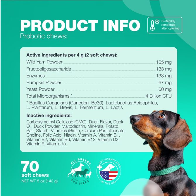 Probiotics for Dogs Support Gut Health Immunity Yeast Balance Itchy Skin Allergies Dog Probiotics and Digestive Enzymes Coprophagia Deterrent for Dogs 180 Probiotic Chews for Dogs - Image 7