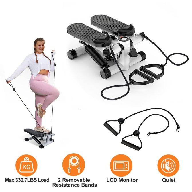 Stepper for Exercise Mini Fitness Stepper with 2 Resistance Bands LCD Monitor Max 330.7LBS Load Stair Stepper Quiet Stepper - Image 3